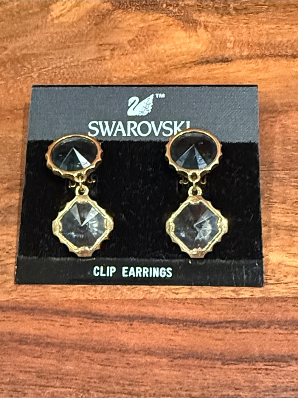 Swarovski Gold and Clear Double Drop Clip Earrings